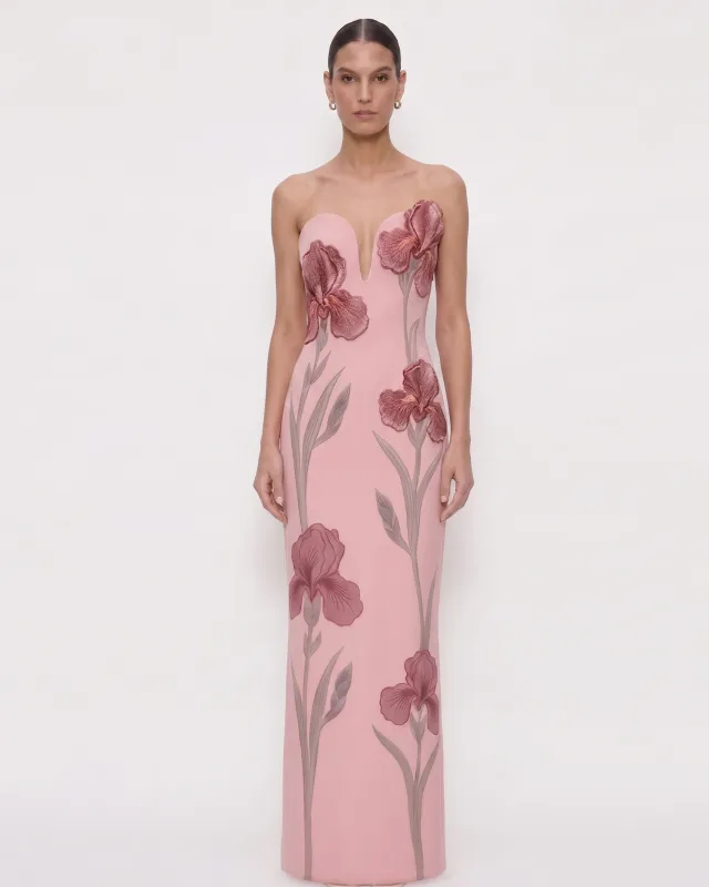 Iris Embroidered Notch Neck Strapless Maxi Dress - Rose Blush made by JW PEI