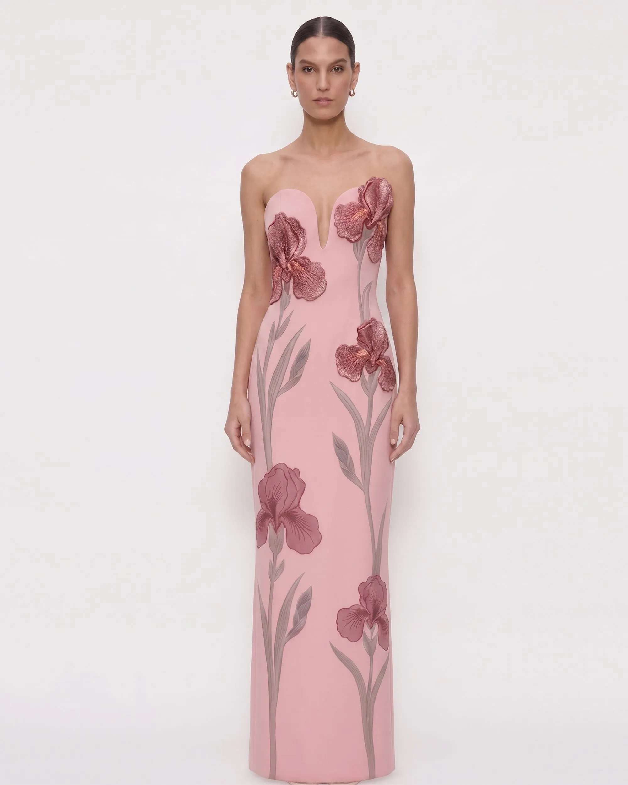 Iris Embroidered Notch Neck Strapless Maxi Dress - Rose Blush sold by JW PEI