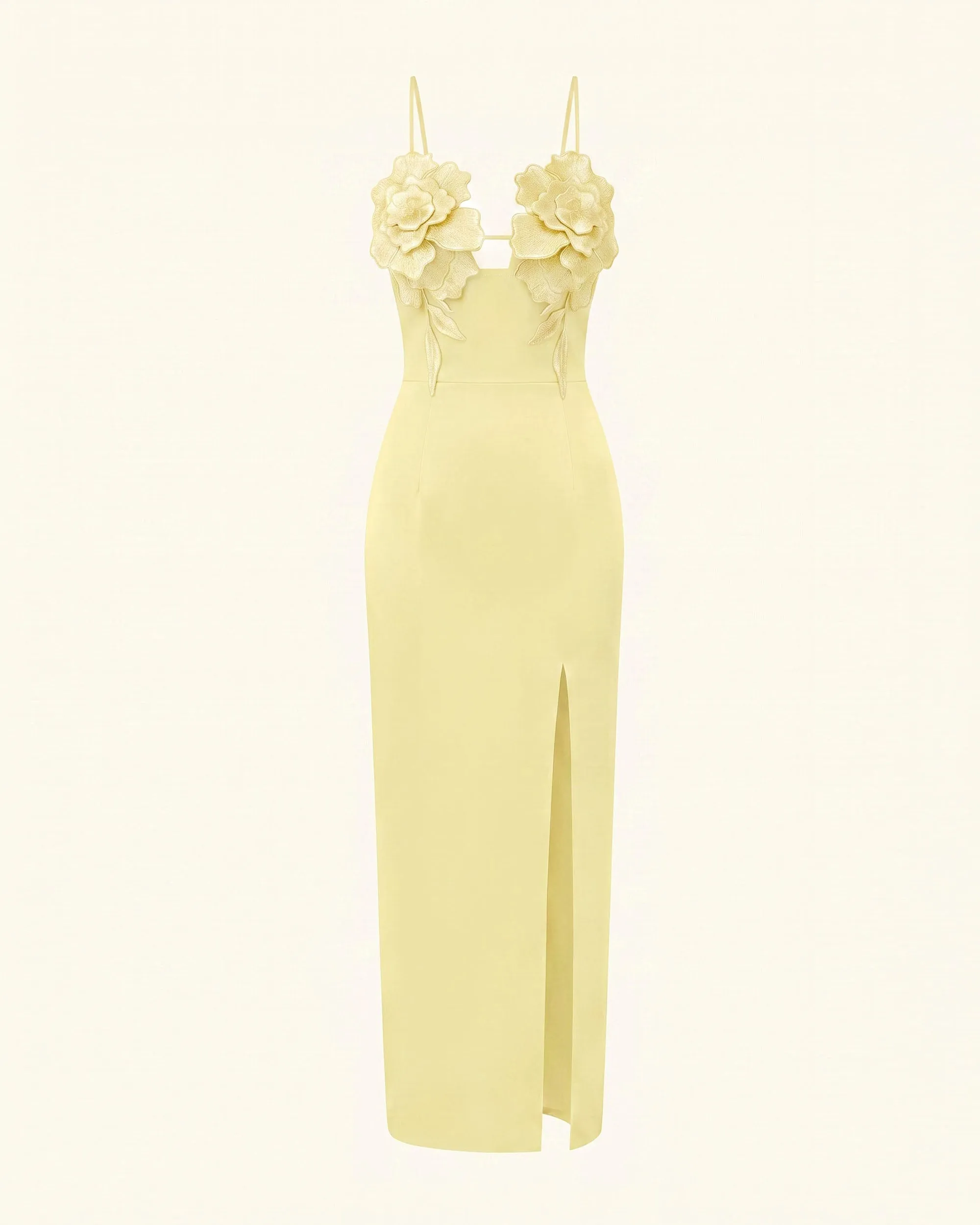 3D Floral Slit Maxi Dress - Butter Yellow sold by JW PEI product image thumbnail 2