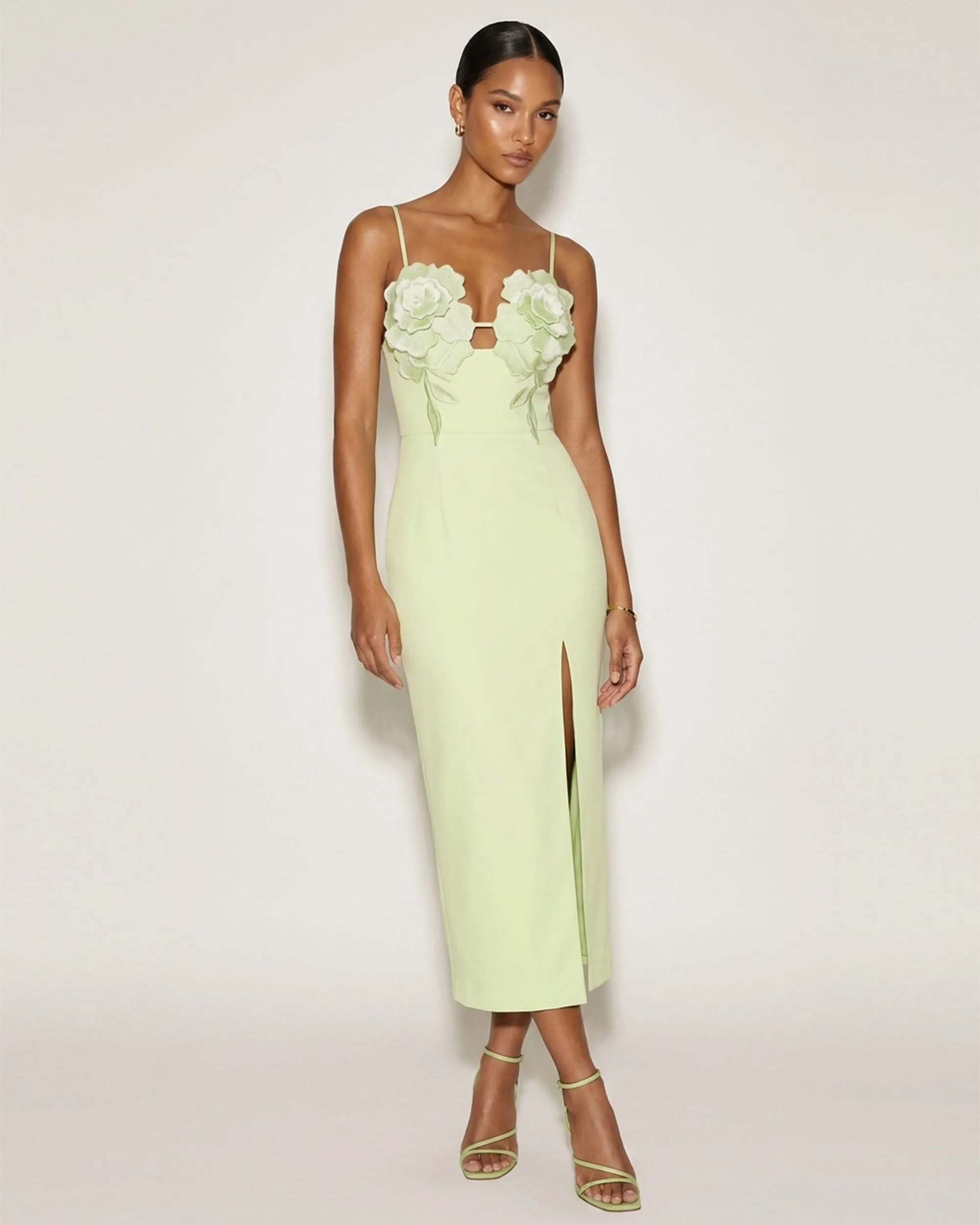 3D Floral Slit Maxi Dress - Light Green sold by JW PEI