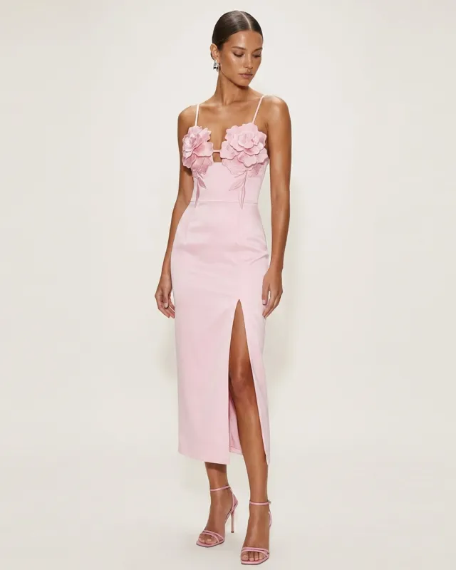 3D Floral Slit Maxi Dress - Blush Pink made by JW PEI