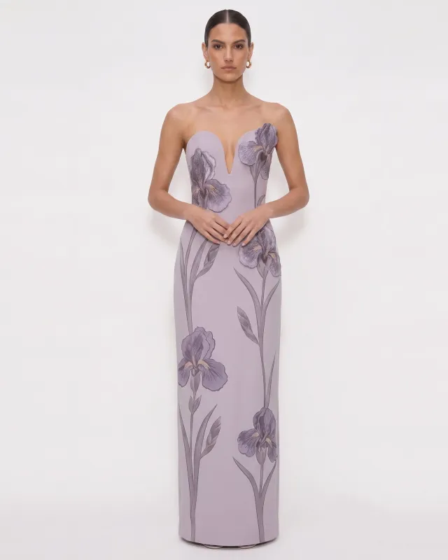 Iris Embroidered Notch Neck Strapless Maxi Dress - Lavender made by JW PEI