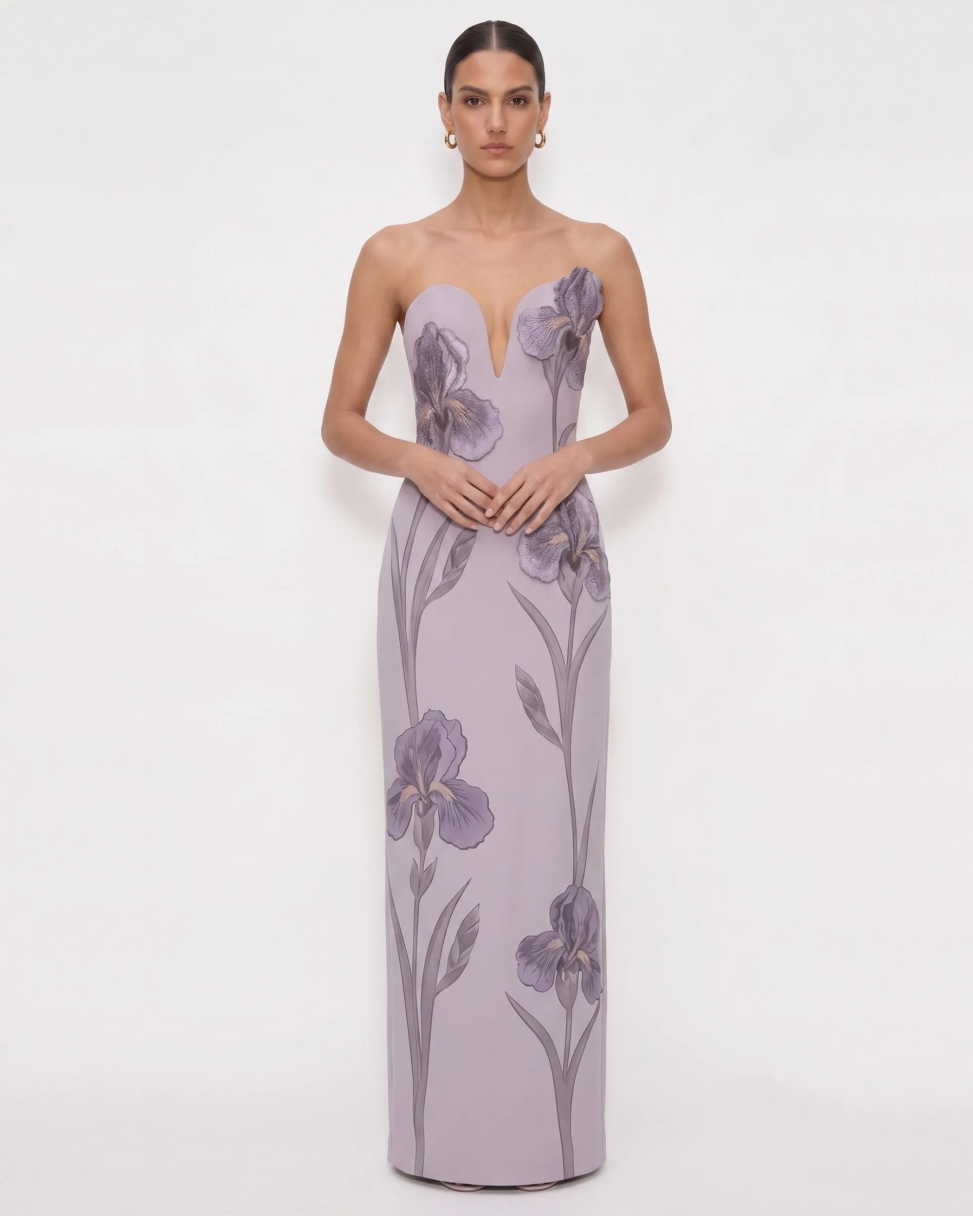 Iris Embroidered Notch Neck Strapless Maxi Dress - Lavender sold by JW PEI