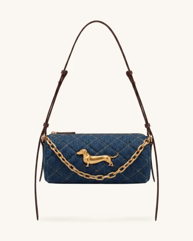 Lucienne Dachshund Quilted Chain Shoulder Bag - Blue Denim made by JW PEI