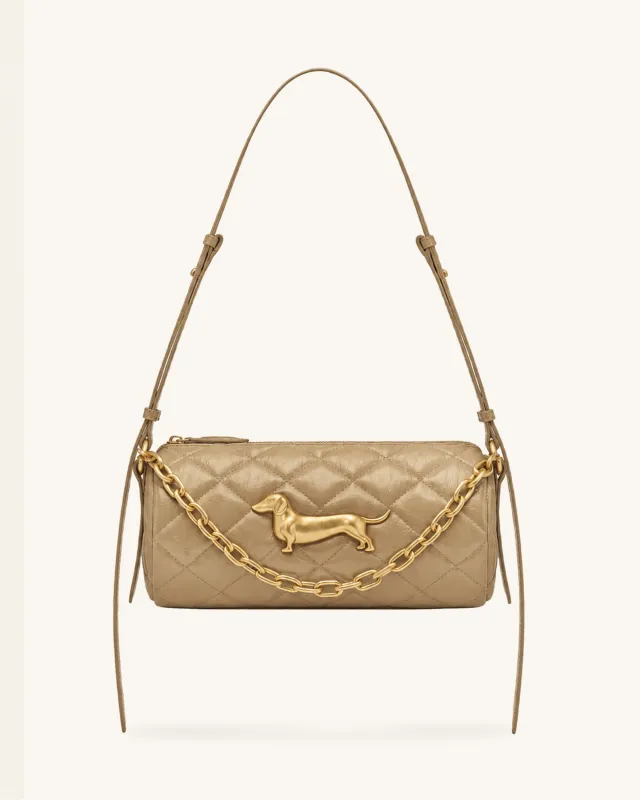 Lucienne Dachshund Quilted Chain Shoulder Bag - Light Khaki made by JW PEI