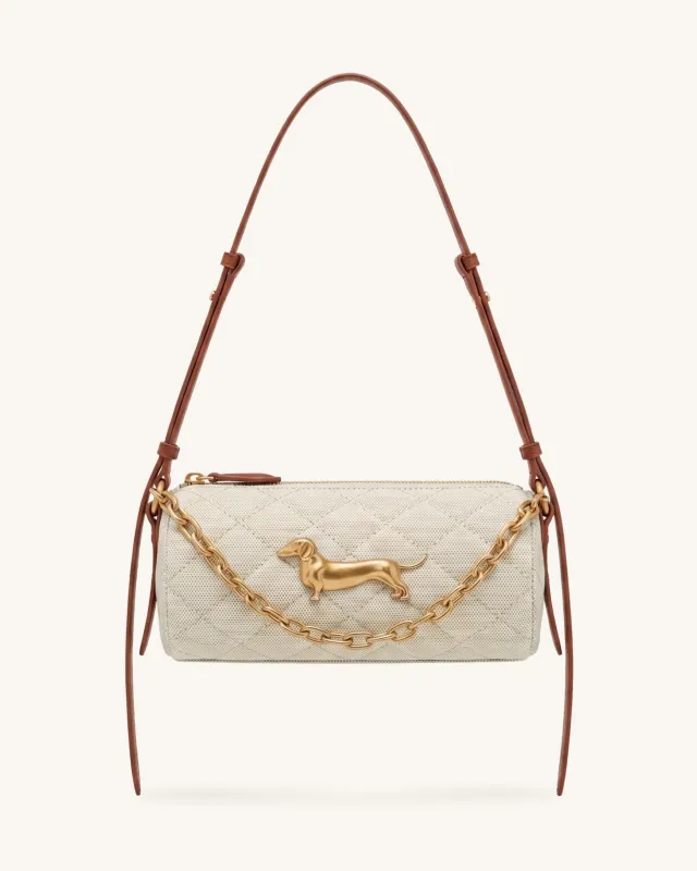 Lucienne Dachshund Quilted Chain Shoulder Bag - Brown Canvas made by JW PEI