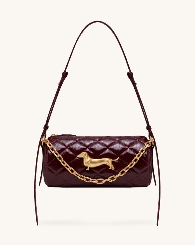 Lucienne Dachshund Quilted Chain Shoulder Bag - Dark Burgundy made by JW PEI