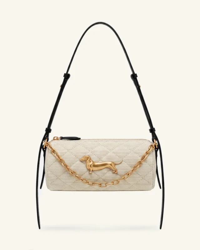 Lucienne Dachshund Quilted Chain Shoulder Bag - Black Canvas made by JW PEI