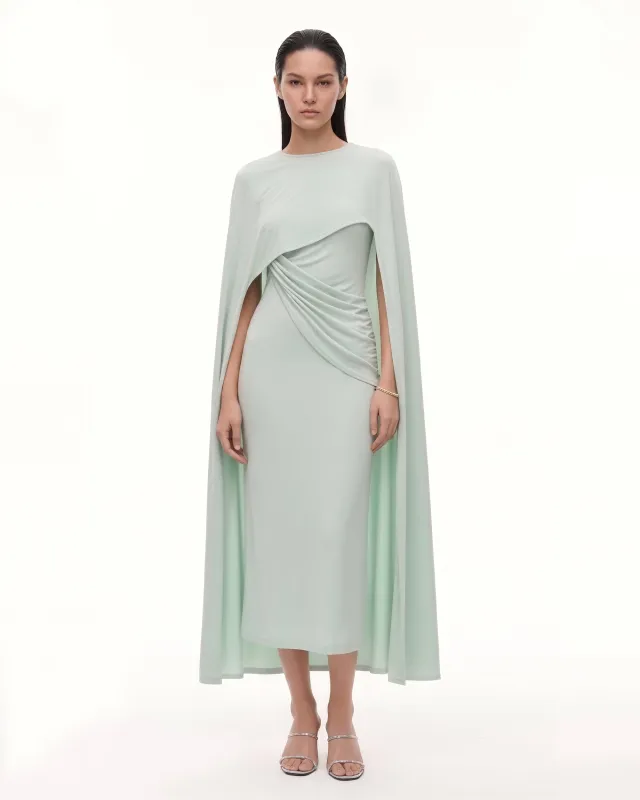 Draped Full Cape Midi Dress - Mint Green made by JW PEI