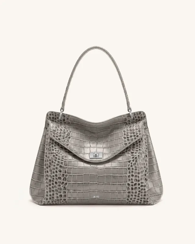 Lucia Turn-Lock Shoulder Bag - Grey Croc made by JW PEI