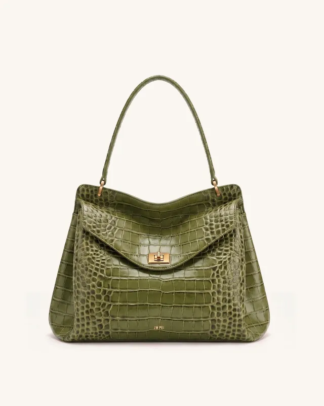 Lucia Turn-Lock Shoulder Bag - Green Croc made by JW PEI