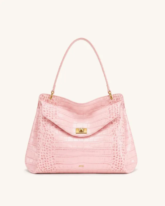 Lucia Turn-Lock Shoulder Bag - Pink Croc made by JW PEI