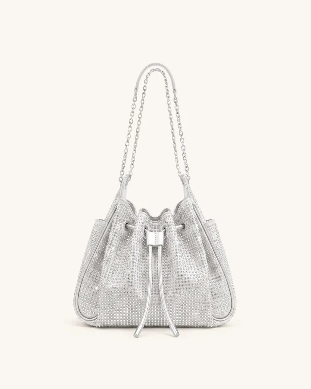 Rowan Small Artificial Crystal Chain Bucket Bag - Silver made by JW PEI