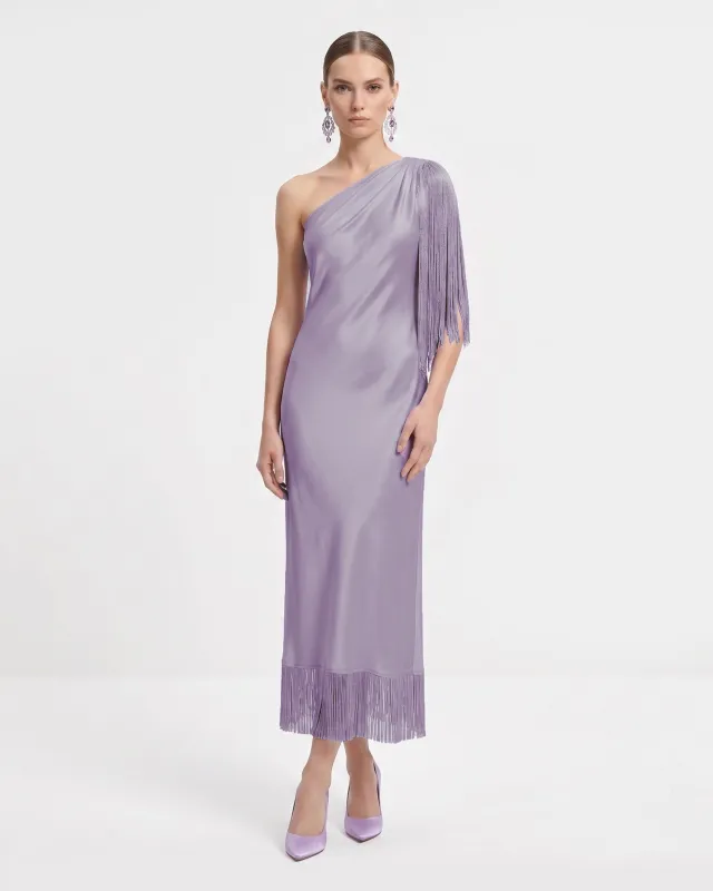 One Shoulder Fringe Midi Dress - Lavender made by JW PEI