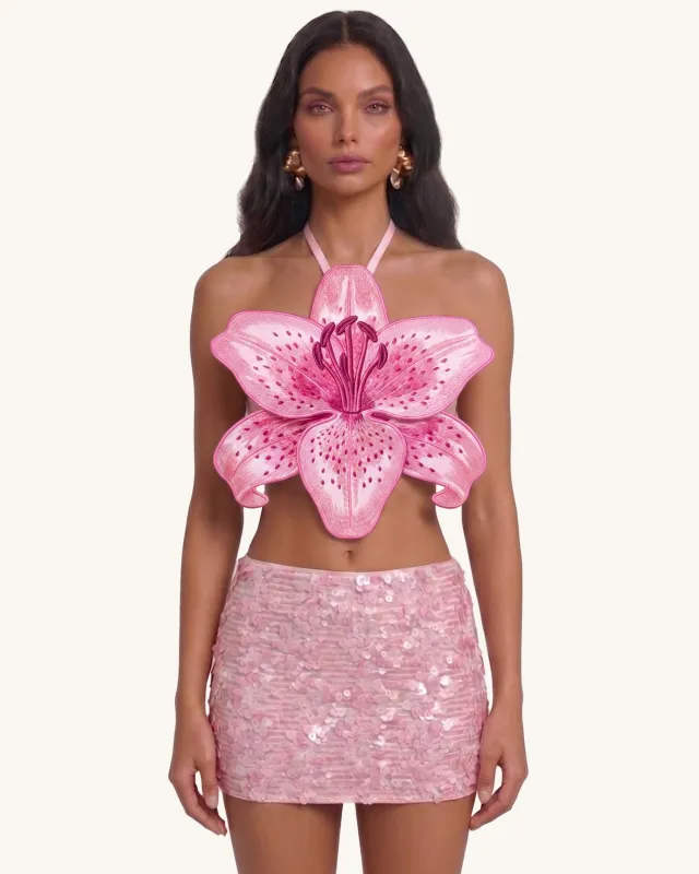 3D Lily Halter Crop Top - Pink made by JW PEI