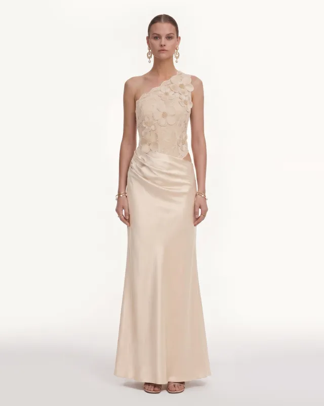 Floral One Shoulder Satin Dress - Cream made by JW PEI