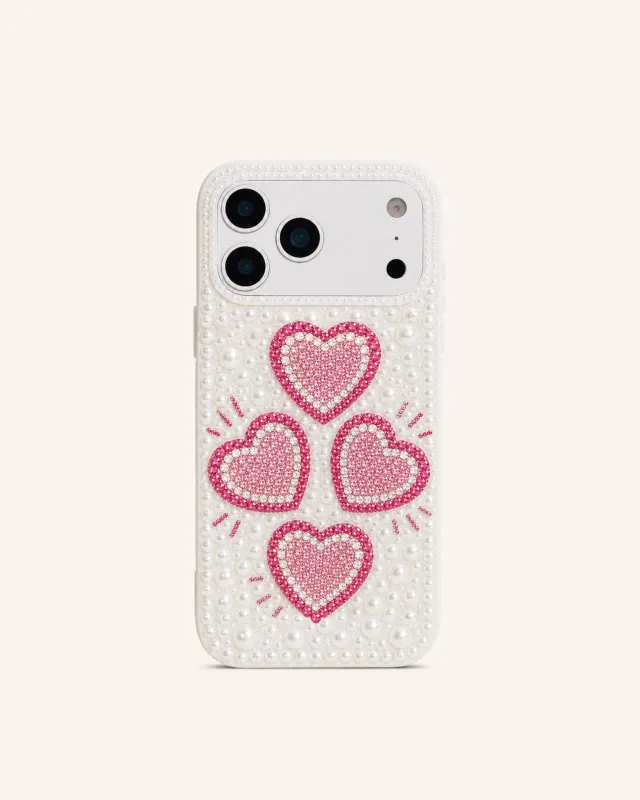 Four Heart Faux Pearl Phone Case – White made by JW PEI