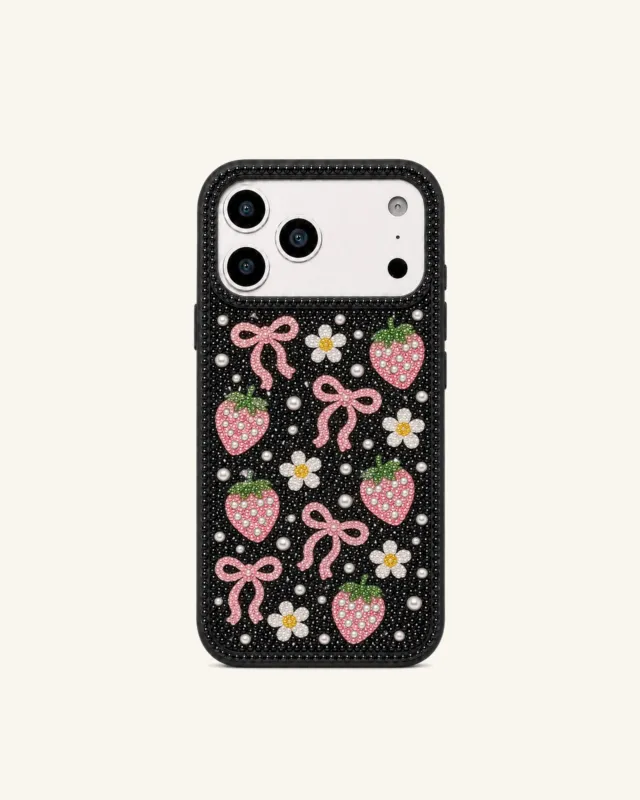 Strawberry Bow Artificial Crystal Phone Case - Black made by JW PEI
