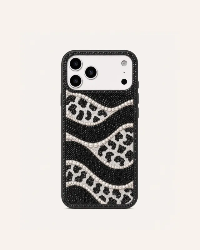 Leopard Pearl Wave Phone Case – Black made by JW PEI