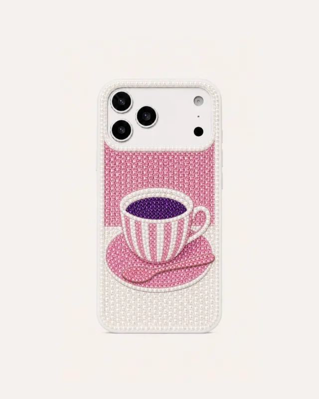 Tea Cup Rhinestone Phone Case – White made by JW PEI