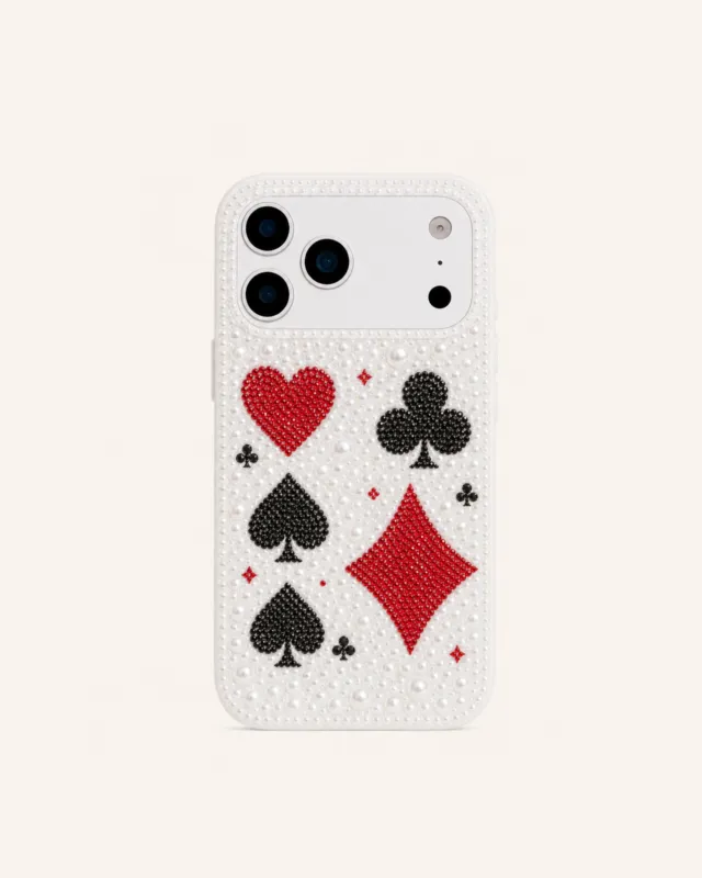 Scattered Card Suit Faux Pearl Phone Case - White made by JW PEI