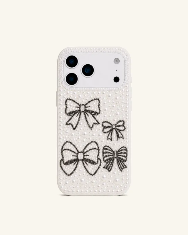 Pearl Bow Embellished Phone Case – White made by JW PEI