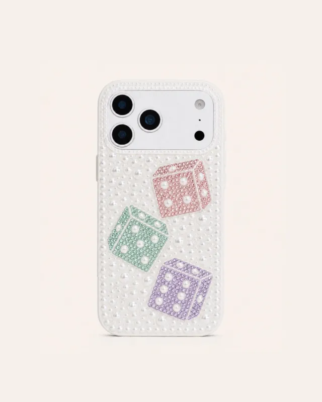Pearl Dice Embellished Phone Case – White made by JW PEI