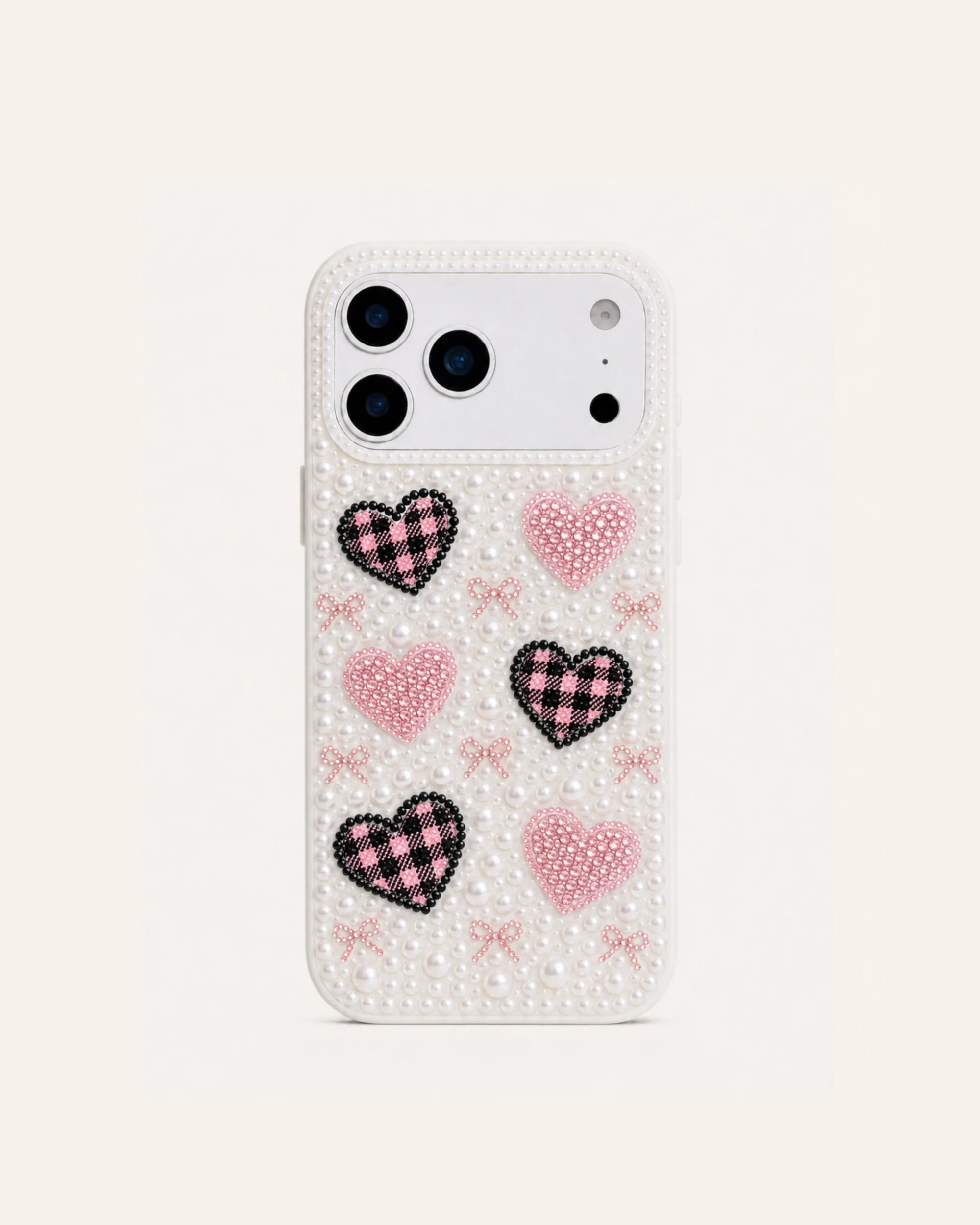 Gingham Heart Faux Pearl Phone Case - White sold by JW PEI