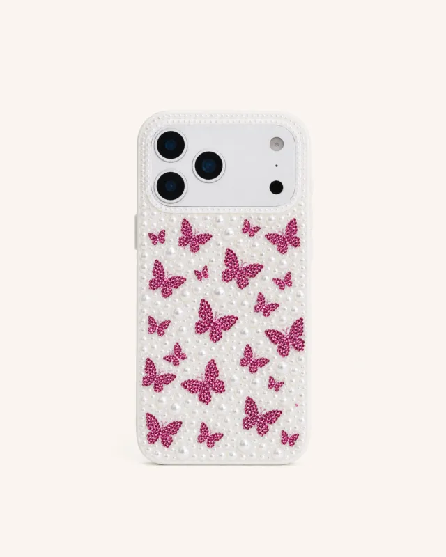 Butterfly Pearl Rhinestone Phone Case – White made by JW PEI