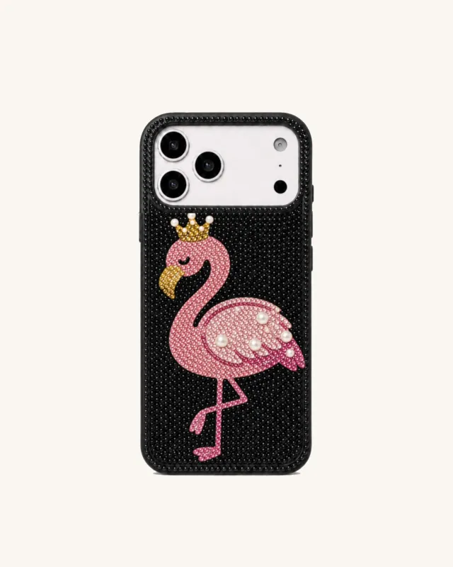 Crown Flamingo Artificial Crystal Phone Case - Black made by JW PEI