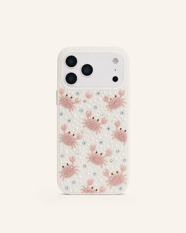 Crab Pattern Faux Pearl Phone Case - White made by JW PEI