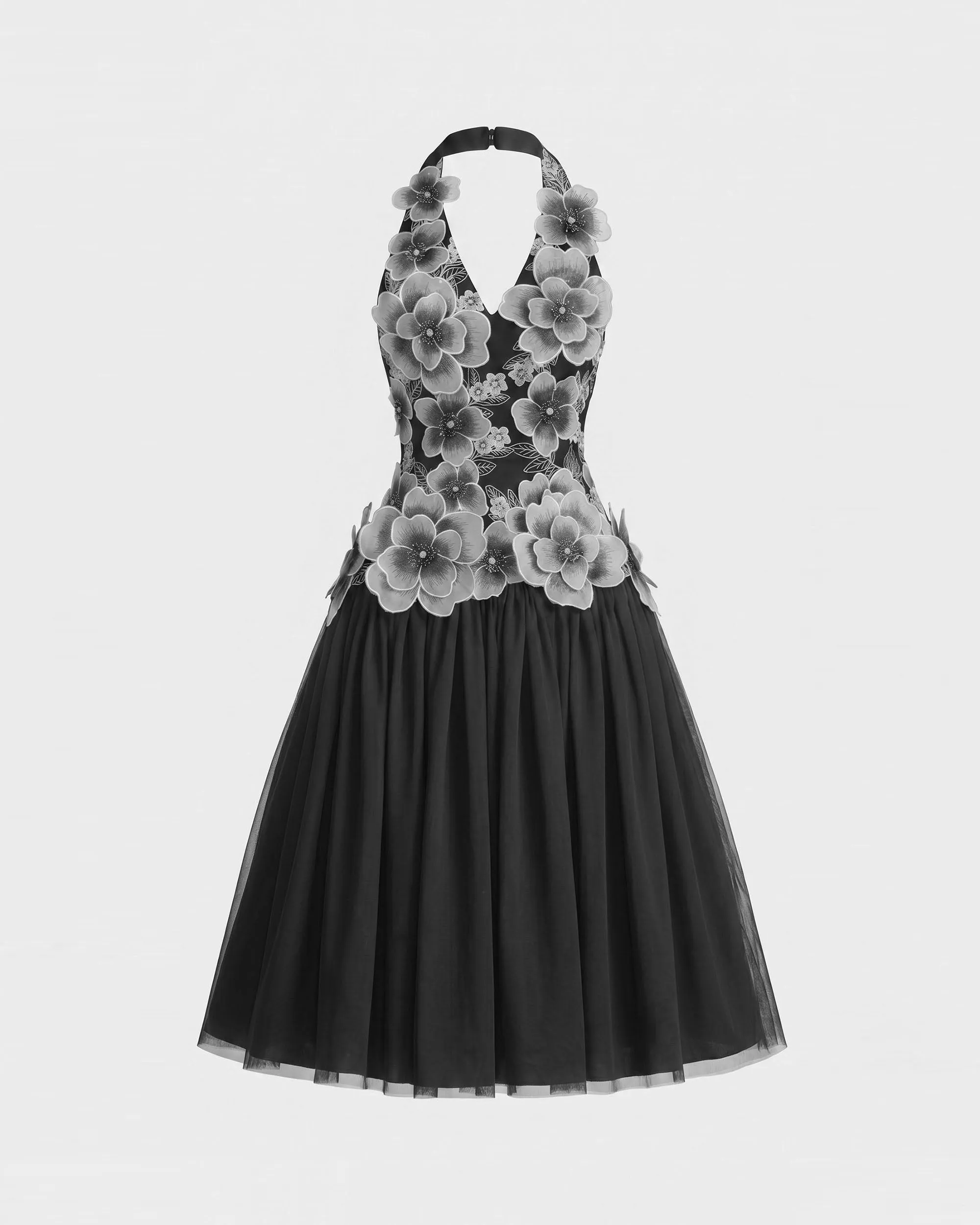 Floral Embroidered Fit-and-Flare Midi Dress - Black sold by JW PEI product image thumbnail 3