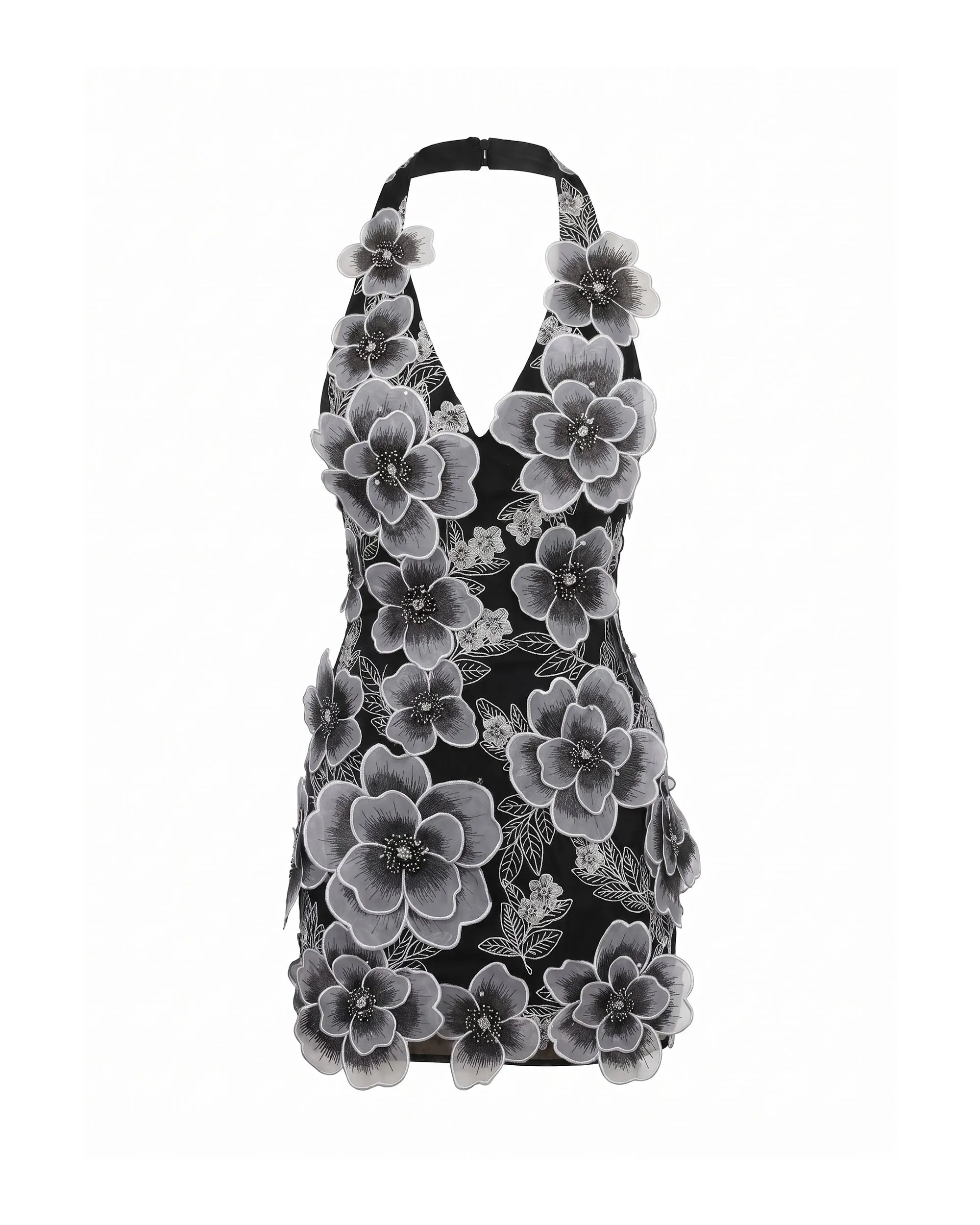 Floral Embroidered Fitted Halter Mini Dress - Black sold by JW PEI product image thumbnail 3