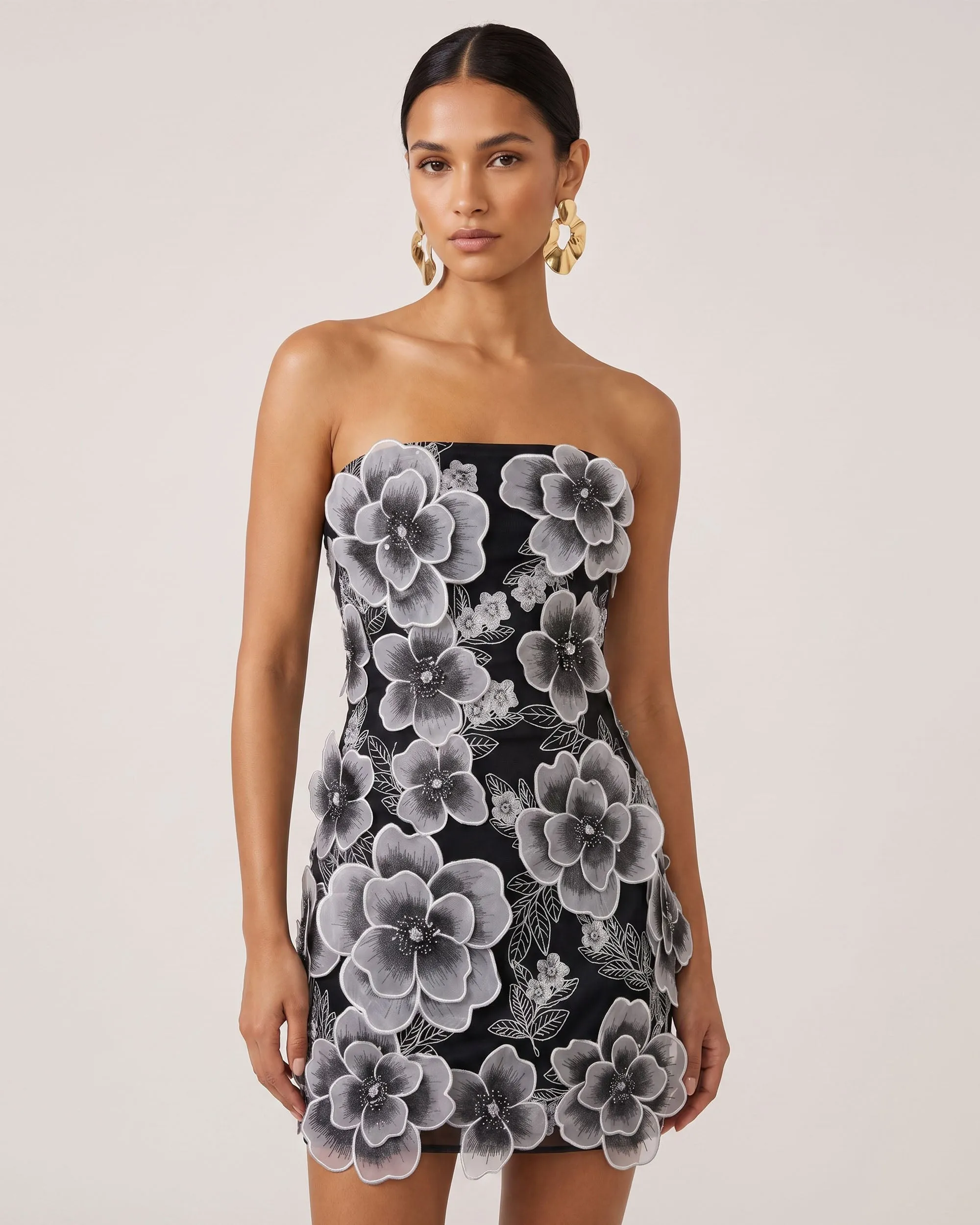 Floral Embroidered Strapless Mini Dress - Black sold by JW PEI