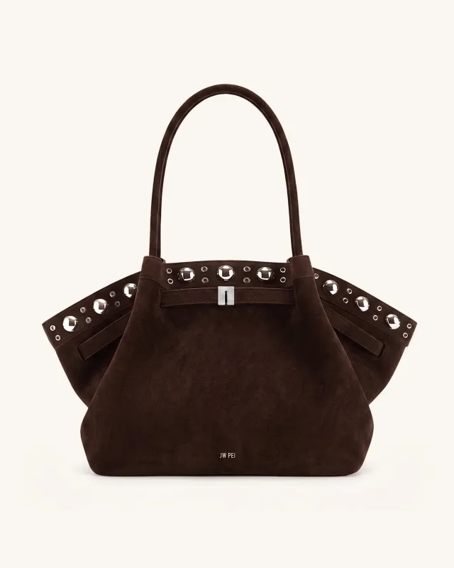 Hana Large Faux Suede Tote Bag - Deep Brown made by JW PEI