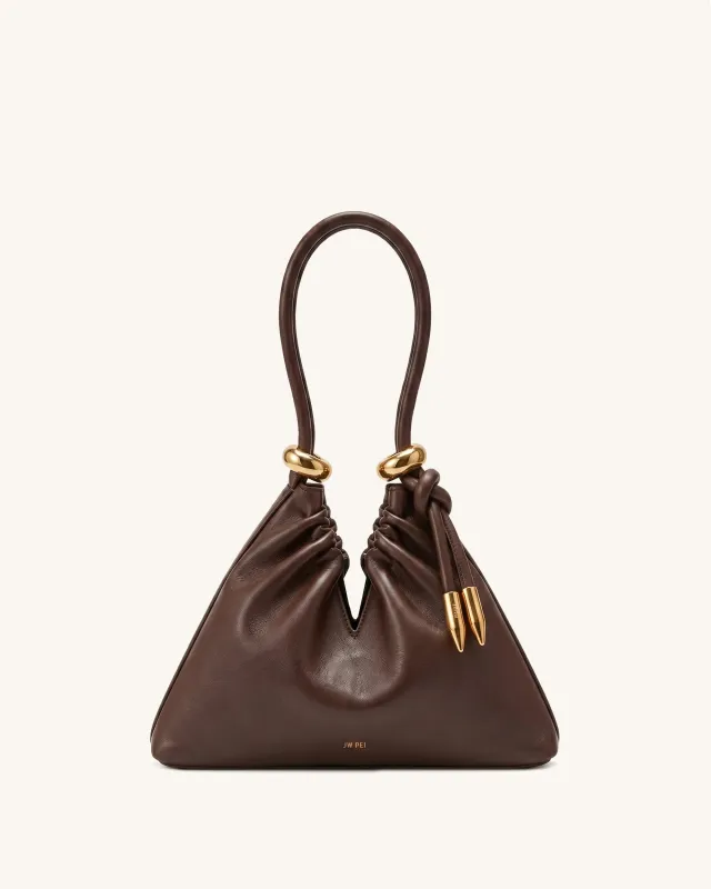Ellie Metal Ring Gathered Triangle Bag - Dark Brown made by JW PEI