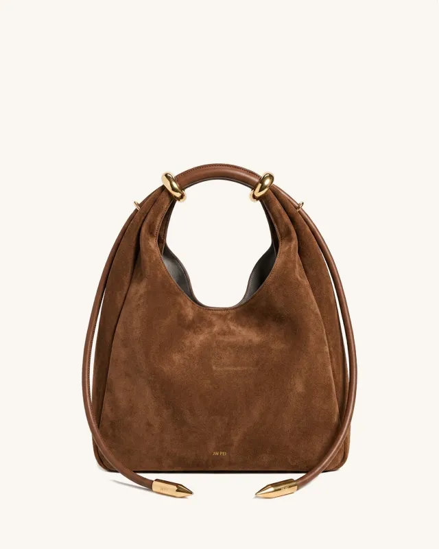 Ellie Faux Suede Metal Ring Hobo Bag - Saddle Brown made by JW PEI