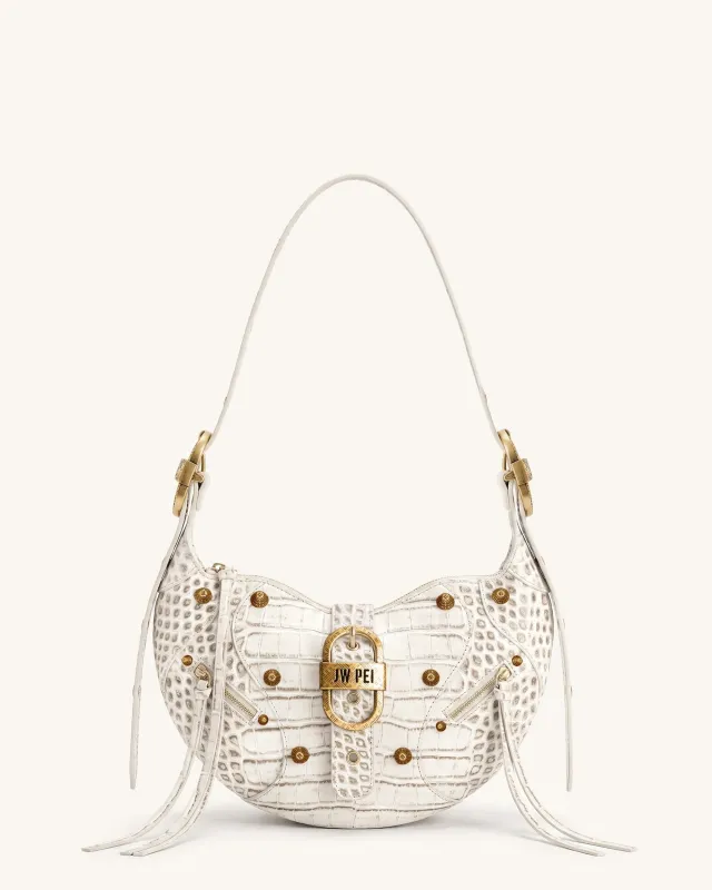 Tessa Studded Shoulder Bag - Ivory Croc made by JW PEI