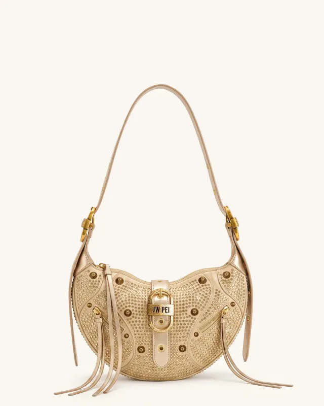 Tessa Studded Artificial Crystal Shoulder Bag - Champagne made by JW PEI