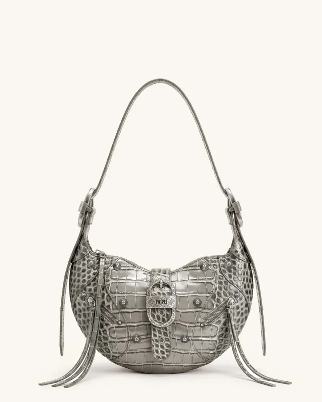 Tessa Studded Shoulder Bag - Cement Grey Croc made by JW PEI