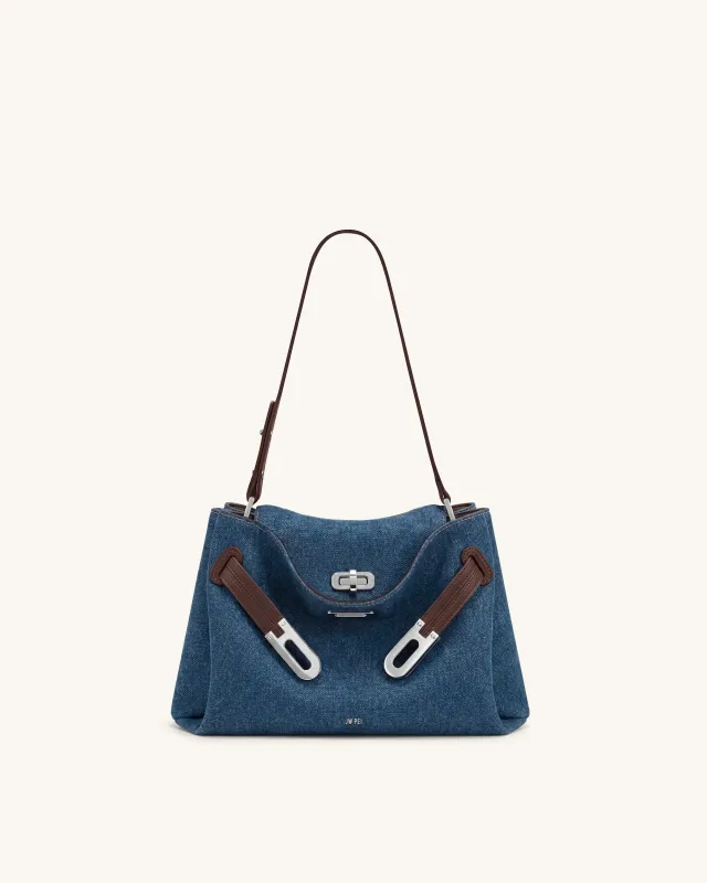 Rhea Double Buckle Shoulder Bag - Dark Blue Denim made by JW PEI