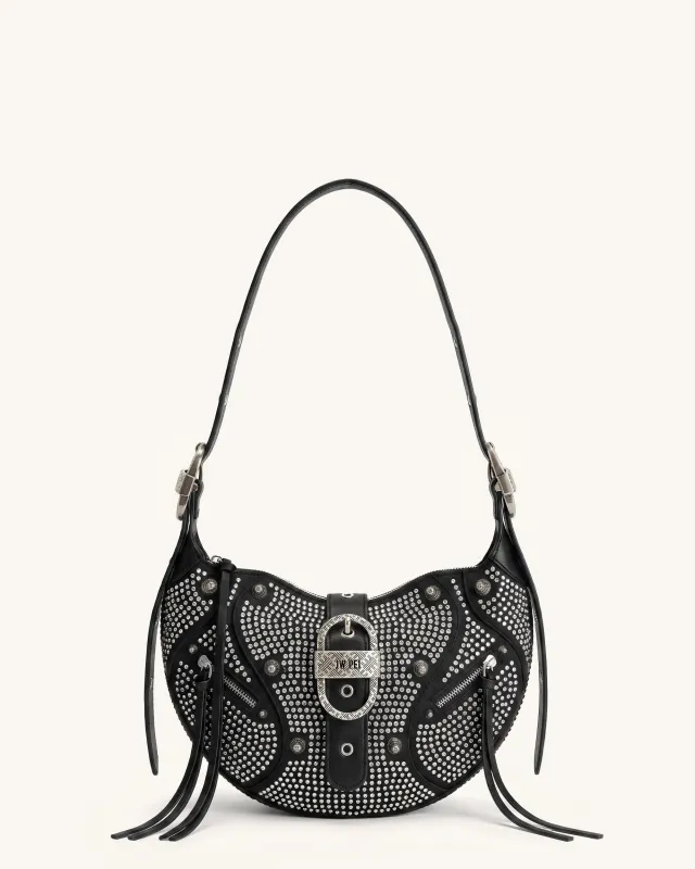 Tessa Studded Artificial Crystal Shoulder Bag - Ink Black made by JW PEI