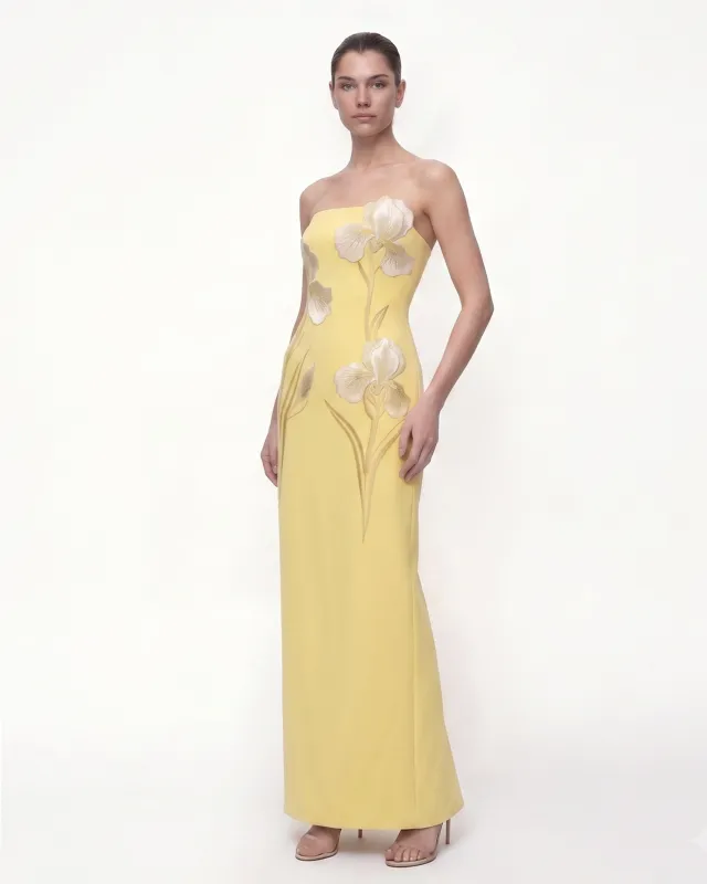 Iris Embroidered Strapless Maxi Dress - Light Yellow made by JW PEI