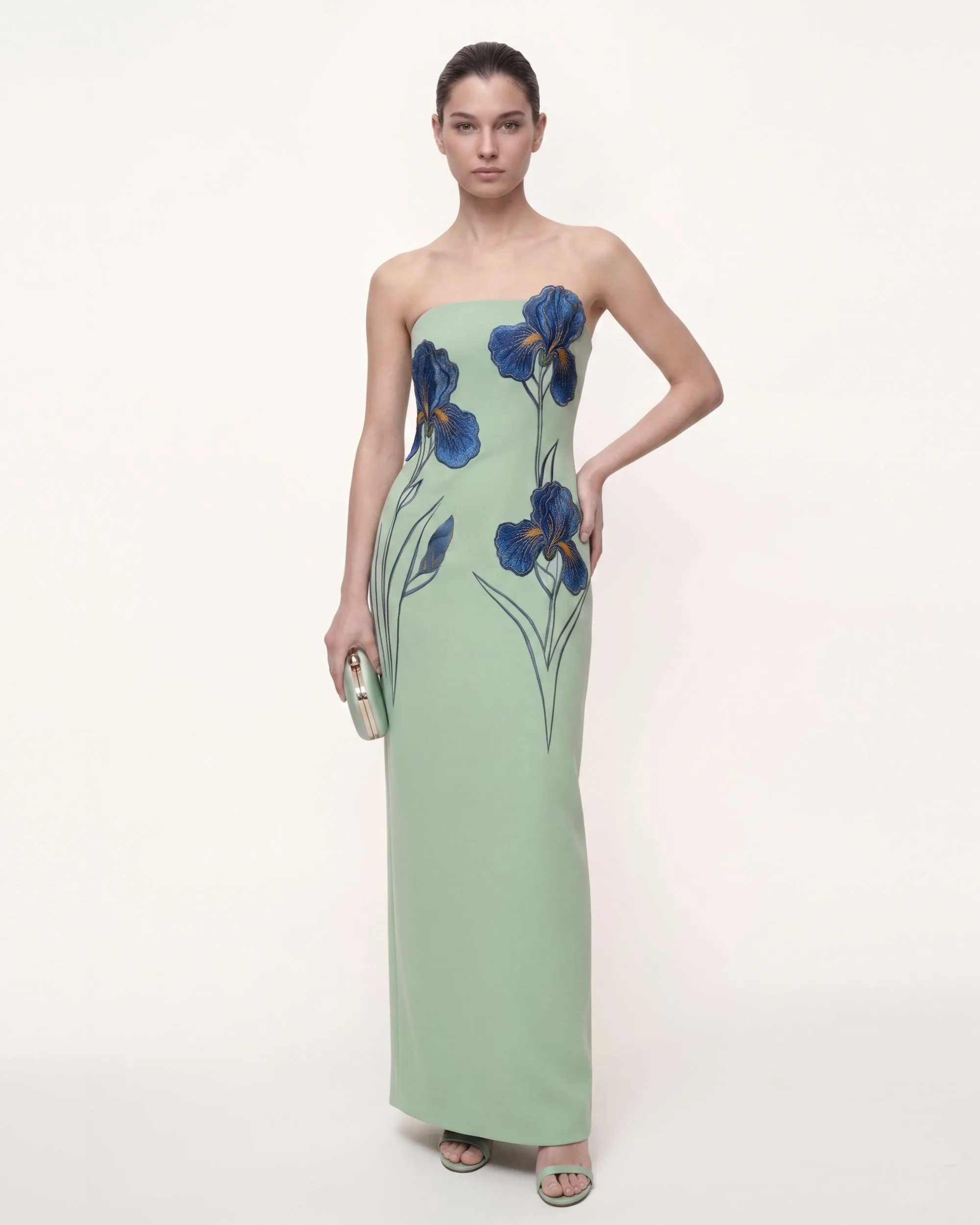 Iris Embroidered Strapless Maxi Dress - Mint Green sold by JW PEI