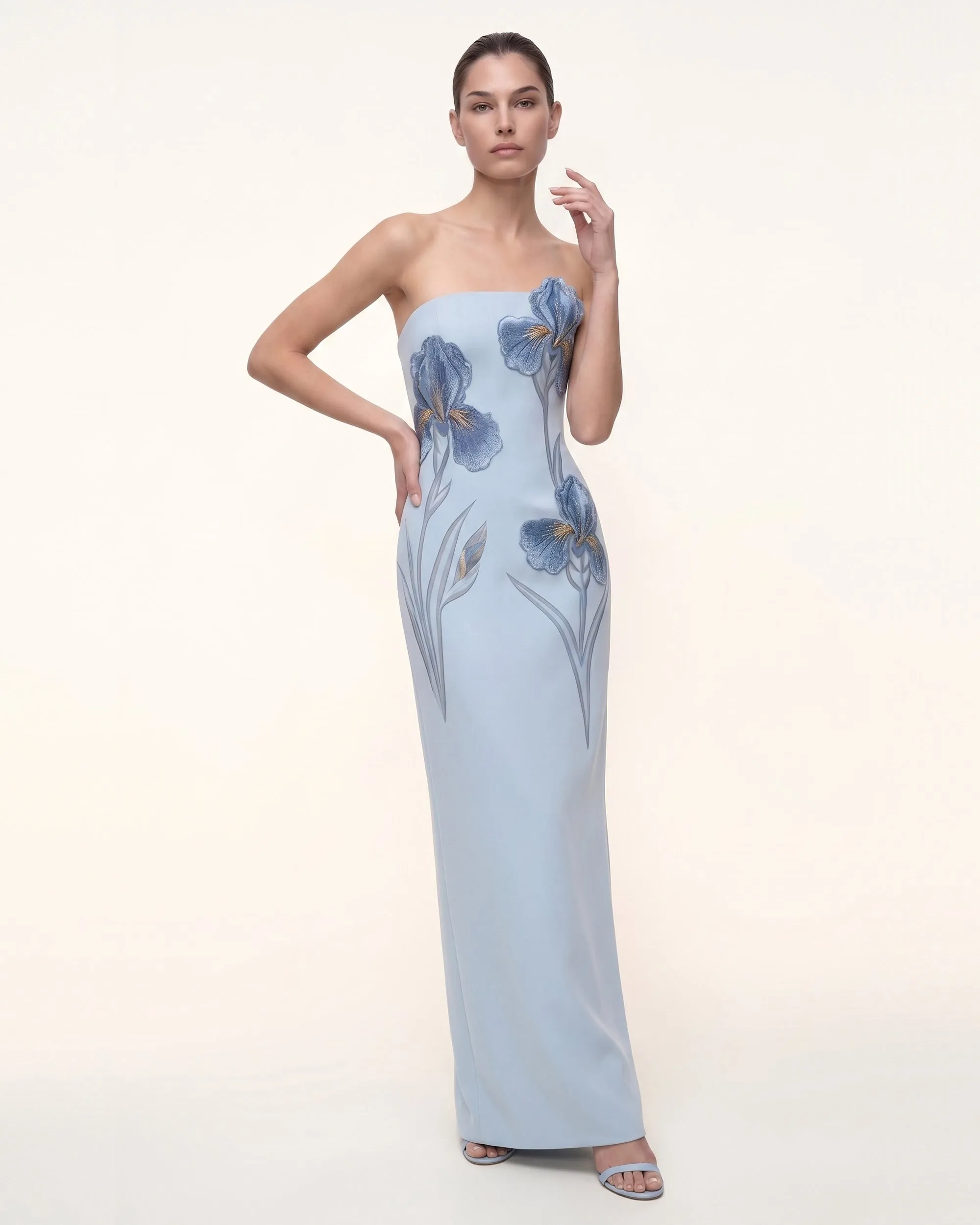 Iris Embroidered Strapless Maxi Dress - Light Blue sold by JW PEI