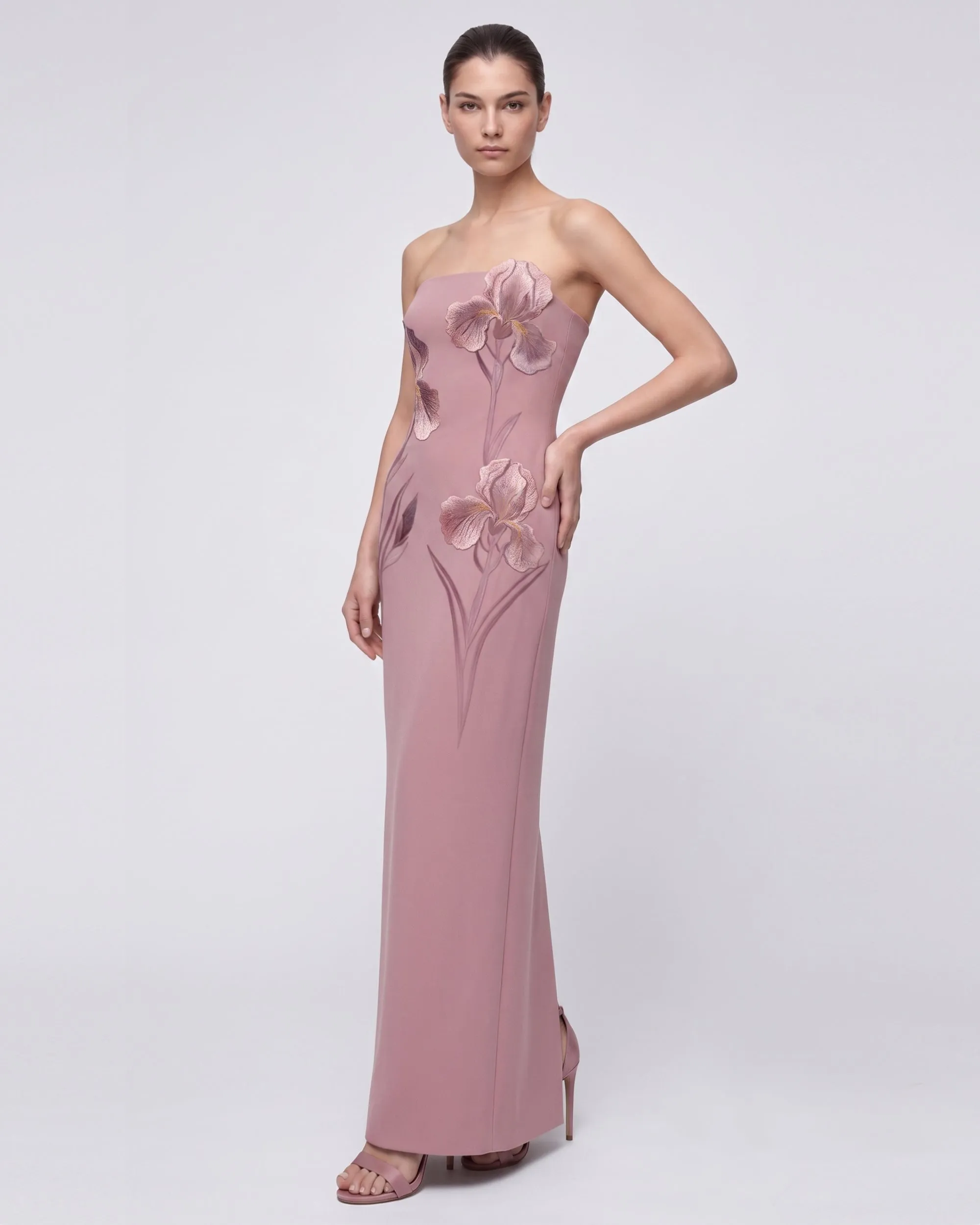 Iris Embroidered Strapless Maxi Dress - Dusty Pink sold by JW PEI