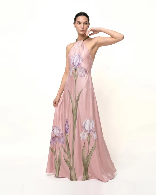 Iris Floral Print Halter Maxi Dress - Blush made by JW PEI