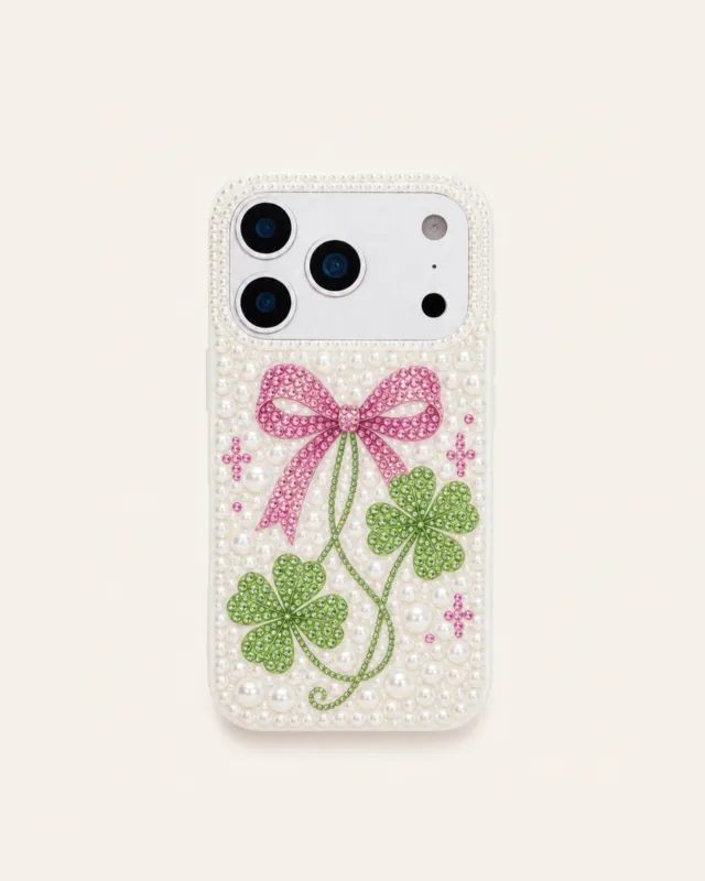 Lucky Clover Bow Artificial Crystal Phone Case - White made by JW PEI