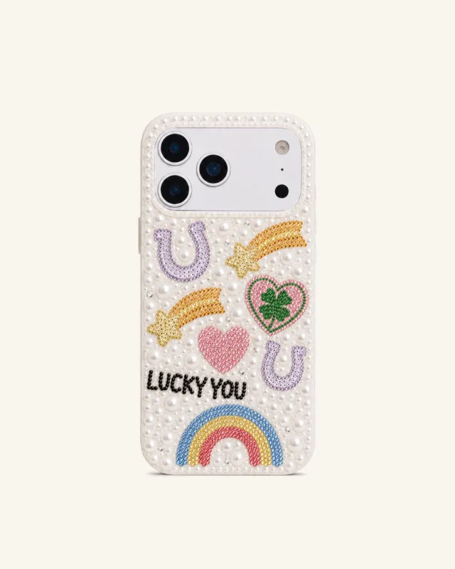 Lucky Charm Pearl Artificial Crystal Phone Case - White made by JW PEI