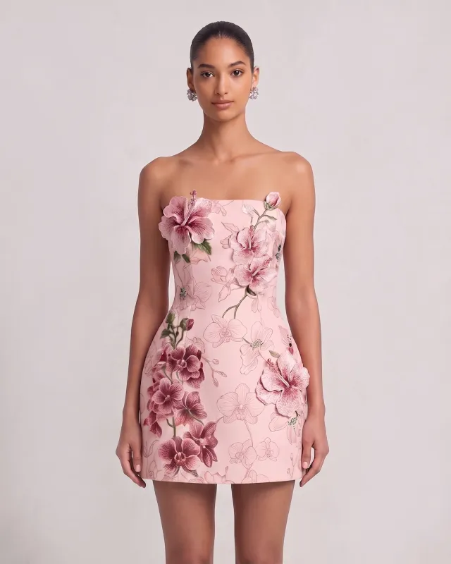3D Hibiscus Strapless Mini Dress - Blush Pink made by JW PEI